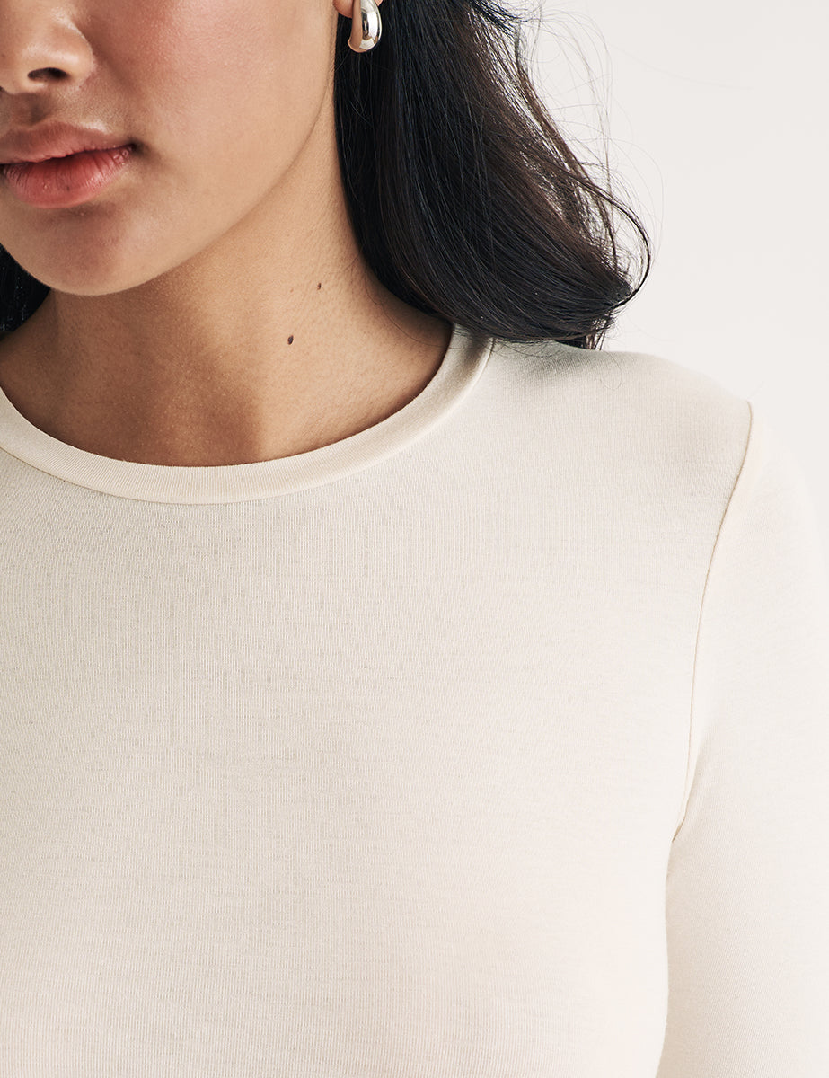 Cream Crew Neck Long Sleeve Top