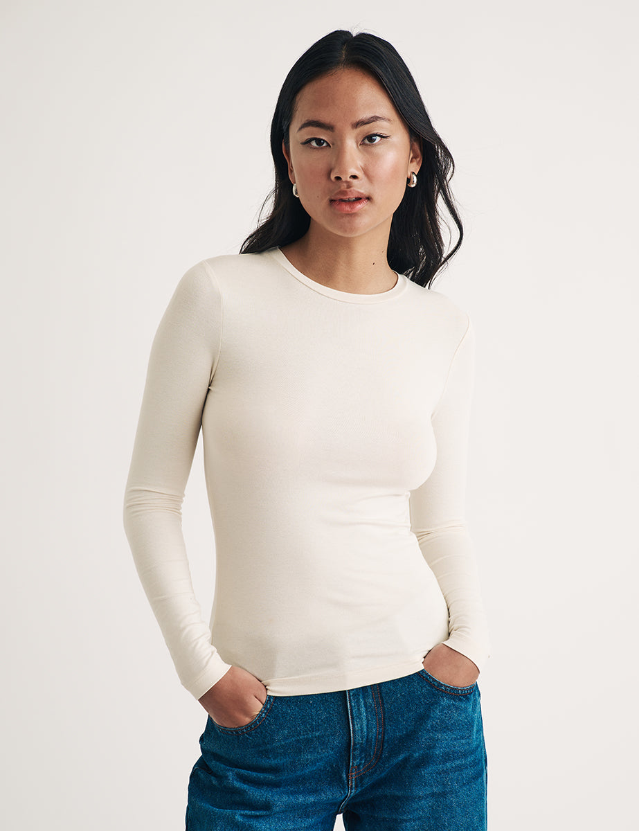 Cream Crew Neck Long Sleeve Top