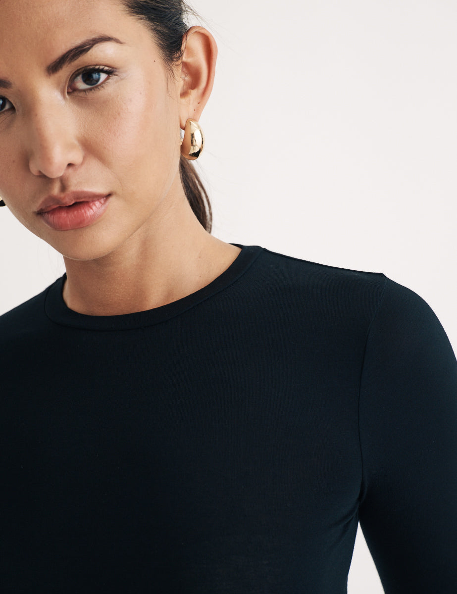 Black Crew Neck Long Sleeve Top