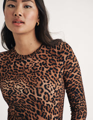 Leopard Print Crew Neck Long Sleeve Top