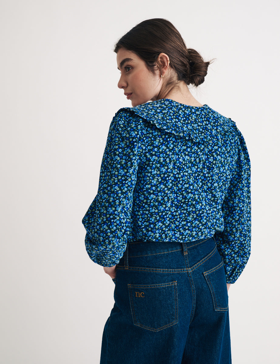Blue Ditsy Floral Cord Emmie Blouse