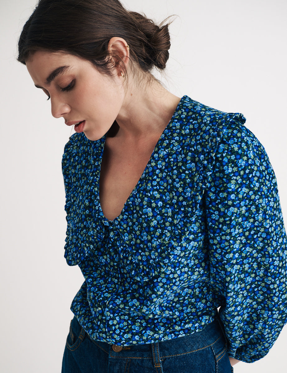 Blue Ditsy Floral Cord Emmie Blouse