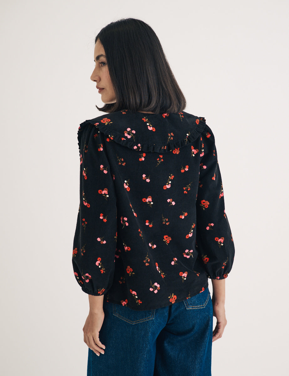 Black Ditsy Floral Cord Emmie Blouse