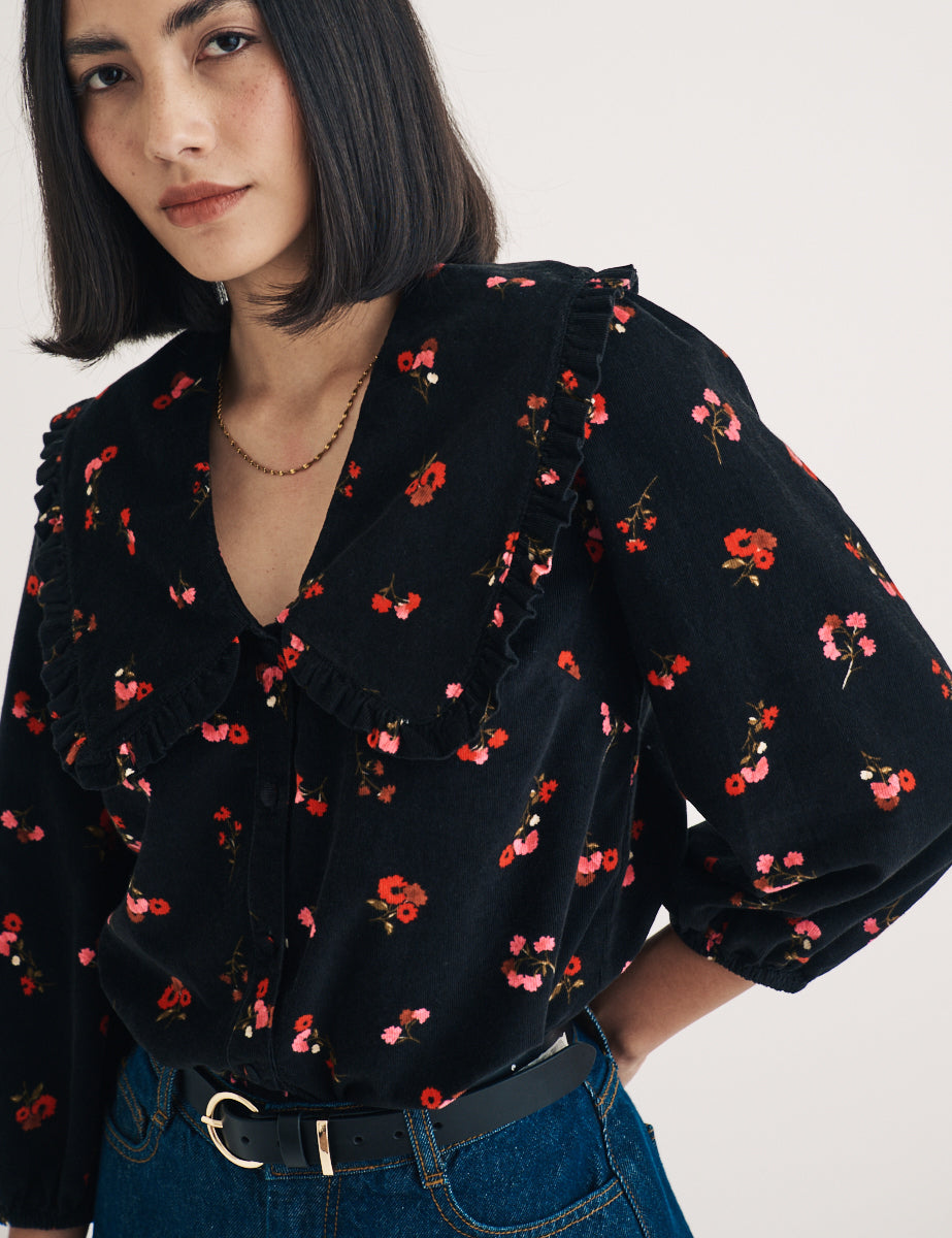 Black Ditsy Floral Cord Emmie Blouse