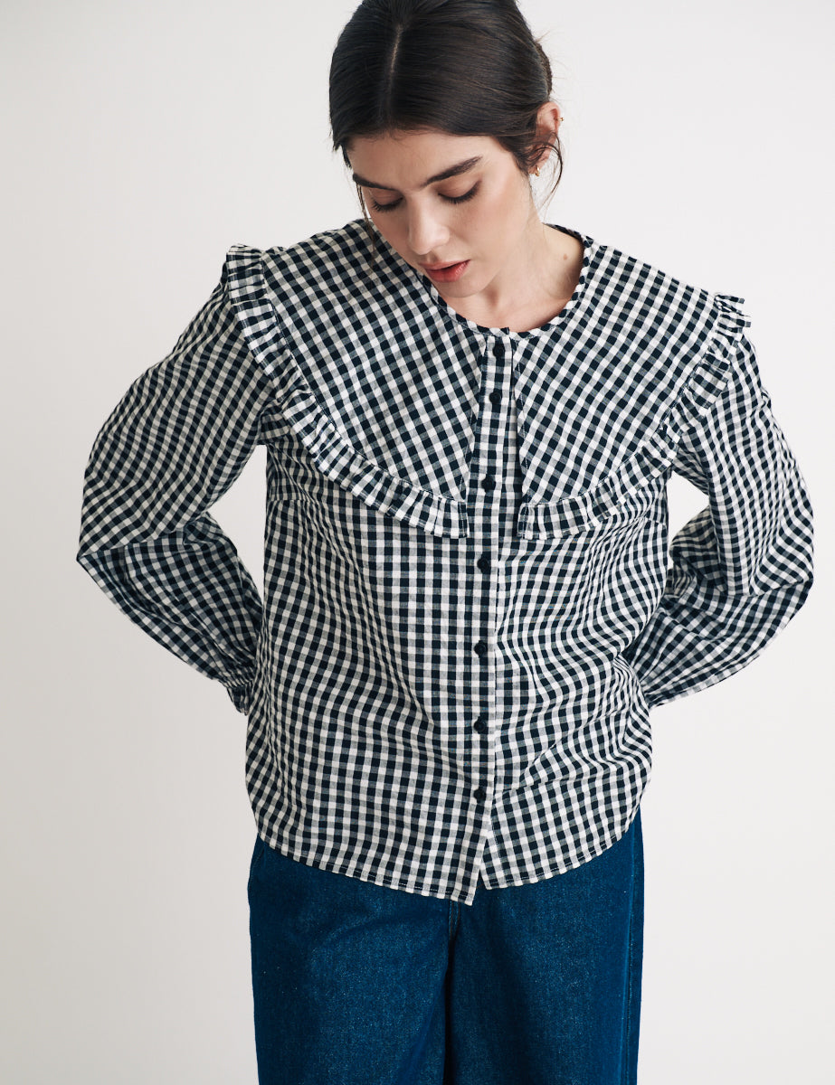 Black Gingham Peter Pan Collar Blouse