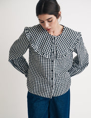 Black Gingham Peter Pan Collar Blouse