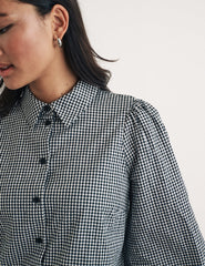 Black Gingham Puff Sleeve Shirt