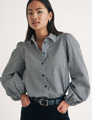 Black Gingham Puff Sleeve Shirt