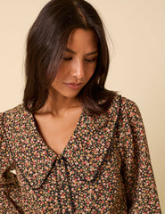 Black Ditsy Floral Peter Pan Collar Blouse