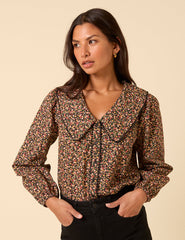 Black Ditsy Floral Peter Pan Collar Blouse