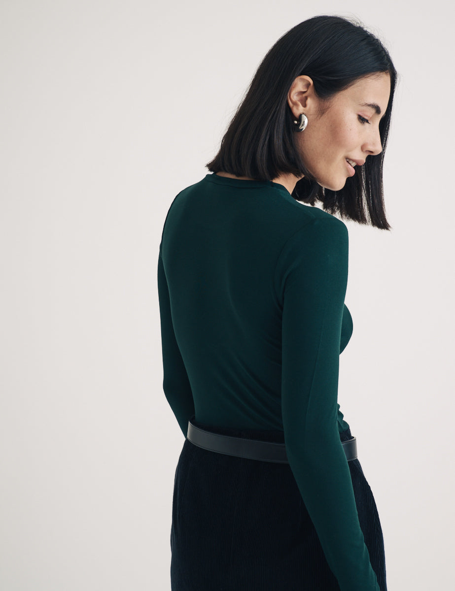 Dark Green Long Sleeve Crew Neck T-Shirt