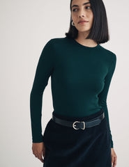 Dark Green Long Sleeve Crew Neck T-Shirt