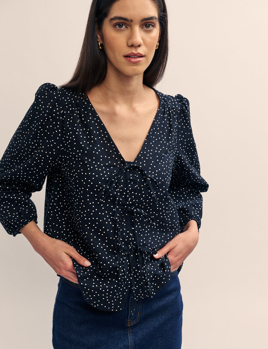 Black Tie Front Bernadetta Blouse