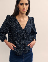 Black Tie Front Bernadetta Blouse