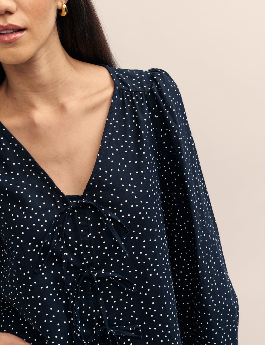 Black Tie Front Bernadetta Blouse