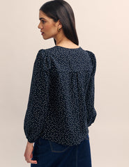 Black Tie Front Bernadetta Blouse