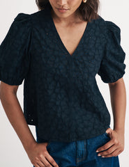 Black Broderie Anglaise Puff Sleeve Top