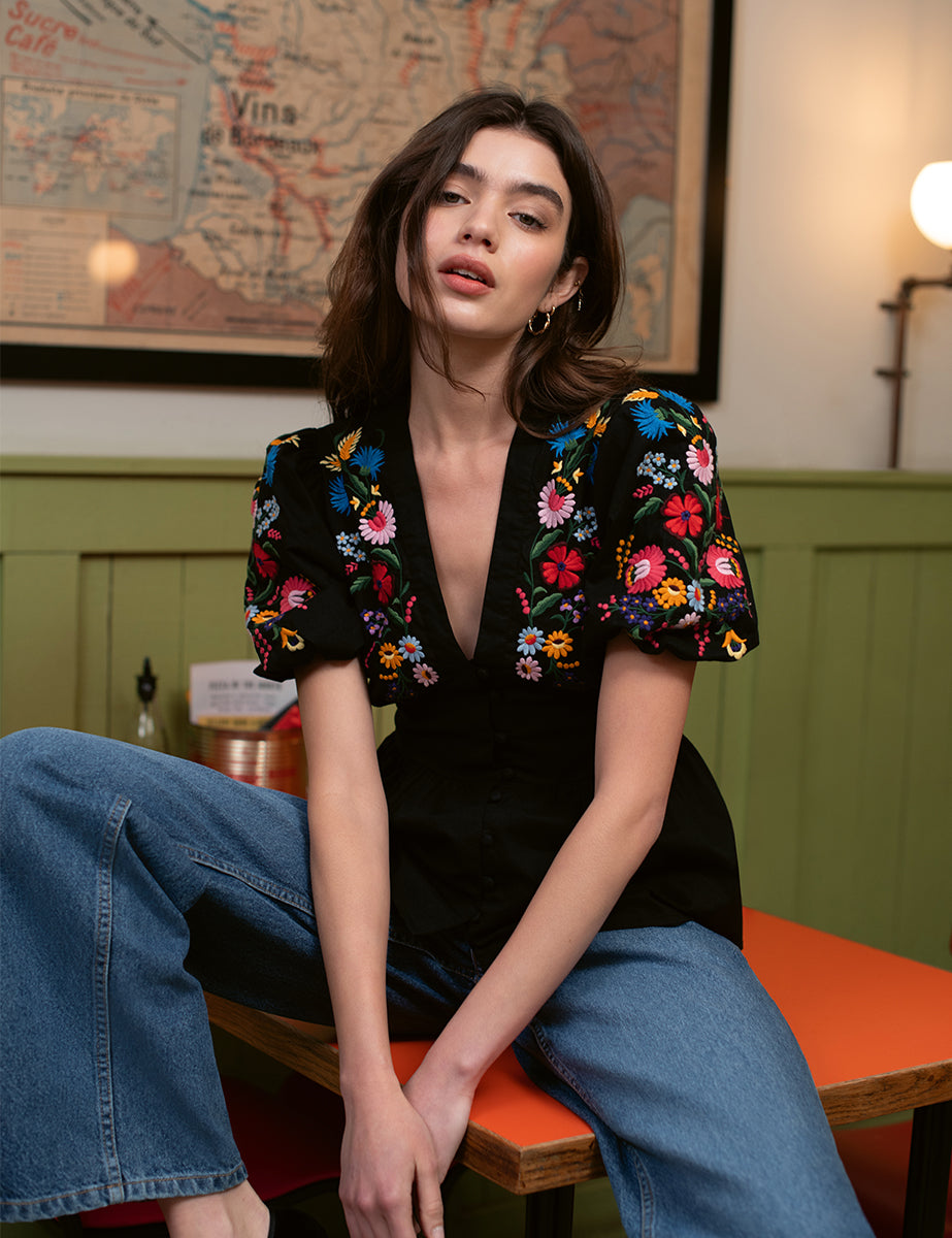 Black Embroidered Starlight Top