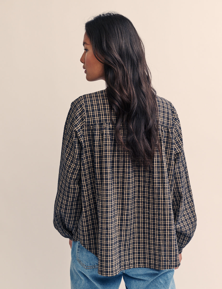 Black Check Long Sleeve Blouse