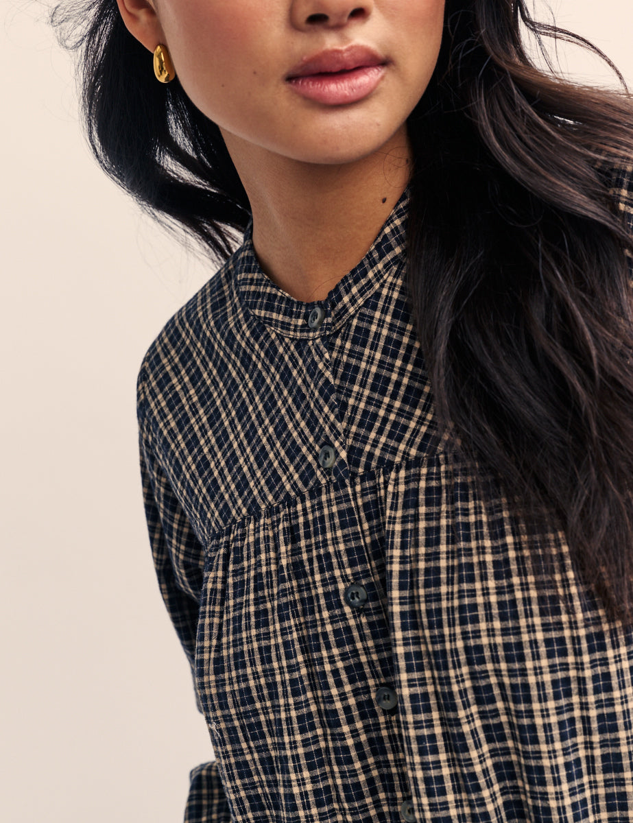 Black Check Long Sleeve Blouse