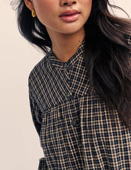 Black Check Long Sleeve Blouse