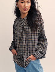 Black Check Long Sleeve Blouse