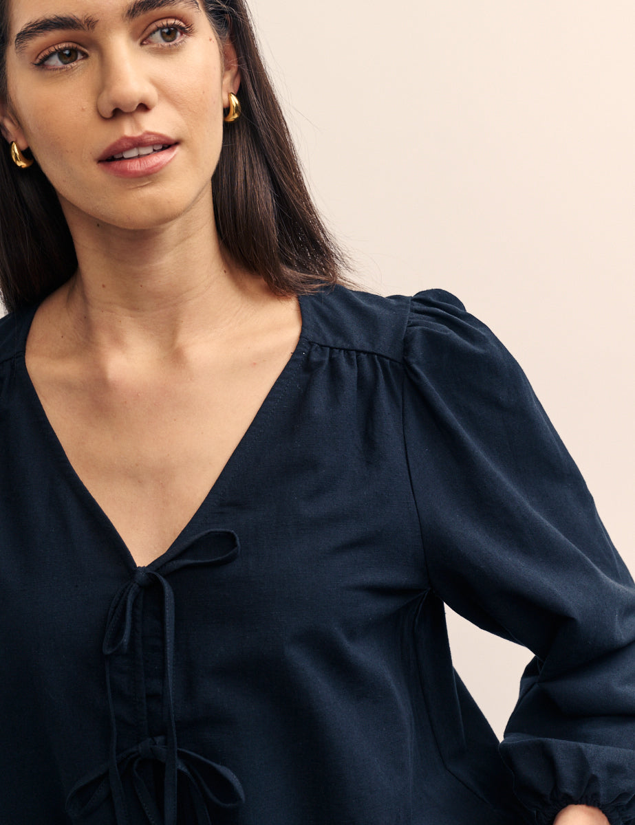 Black Tie Front Bernadetta Blouse