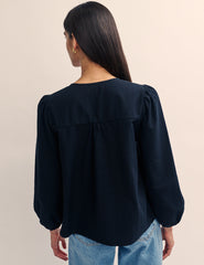 Black Tie Front Bernadetta Blouse