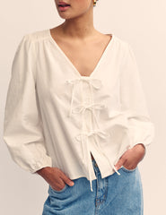 White Tie Front Bernadetta Blouse