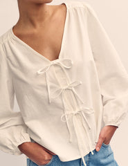White Tie Front Bernadetta Blouse