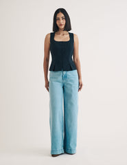 Black Scoop Neck Pleat Detail Waistcoat