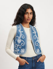 Denim Embroidered Waistcoat