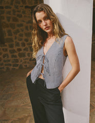 Black Gingham Tie Front Waistcoat