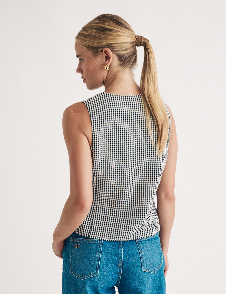 Black Gingham Tie Front Waistcoat