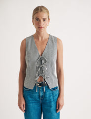 Black Gingham Tie Front Waistcoat