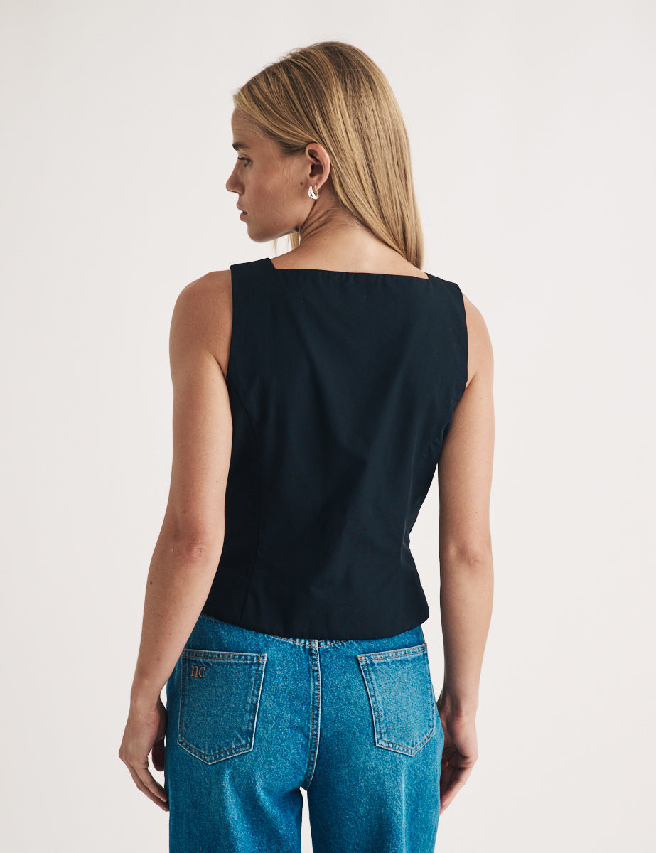 Black Square Neck Waistcoat