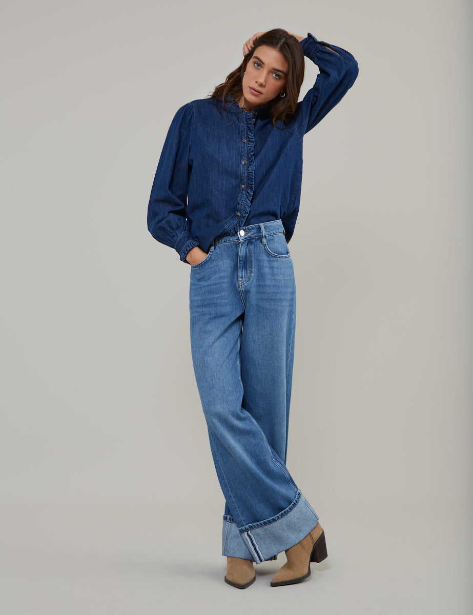 Denim Frill Detail Blouse