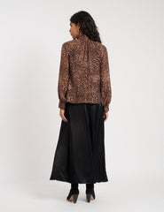 Leopard Print Tie Neck Blouse