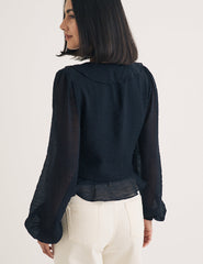 Black Chiffon Tie Front Blouse