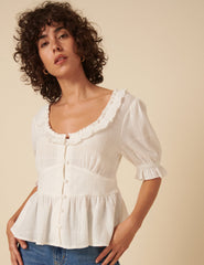 White Flossie Puff Sleeve Blouse