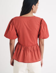 Red Puff Sleeve Peplum Blouse