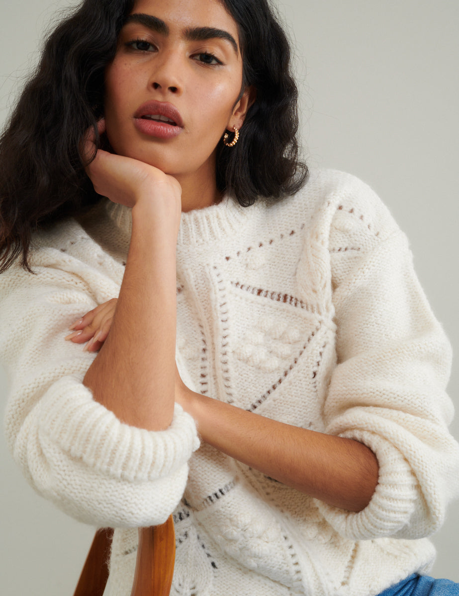 Cream Crew Neck Knitted Jumper