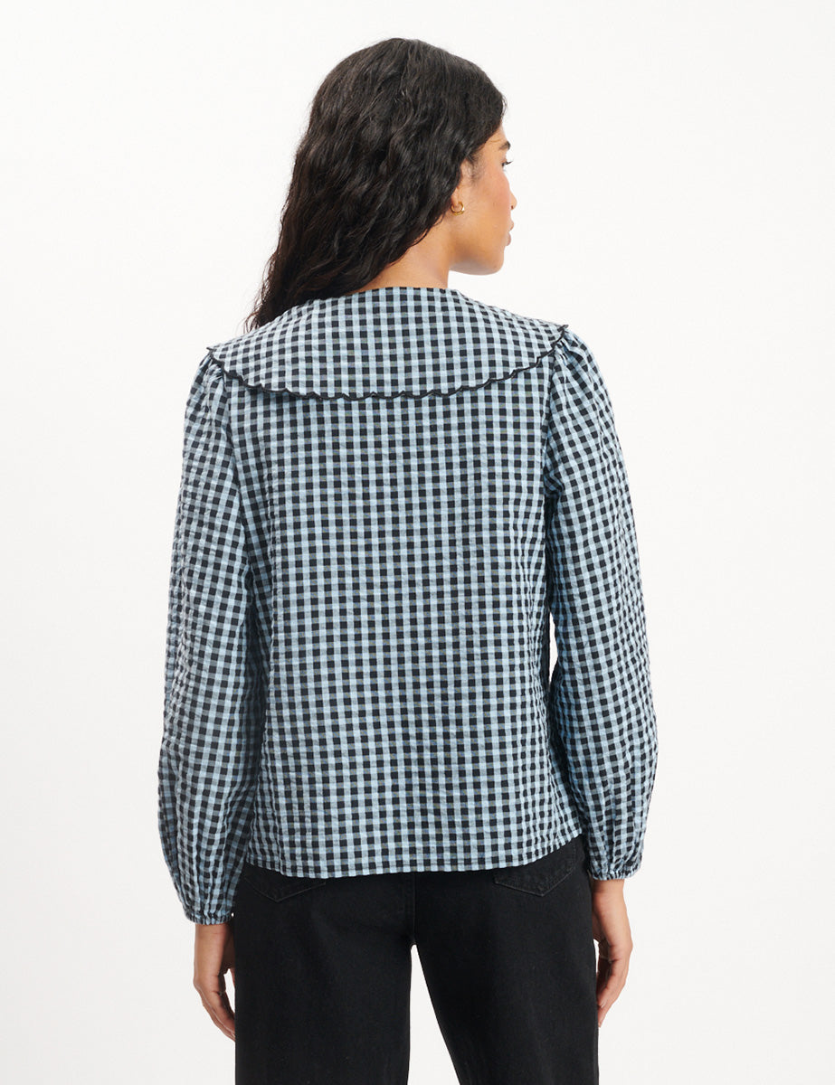 Blue Gingham Long Sleeve Birdie Blouse