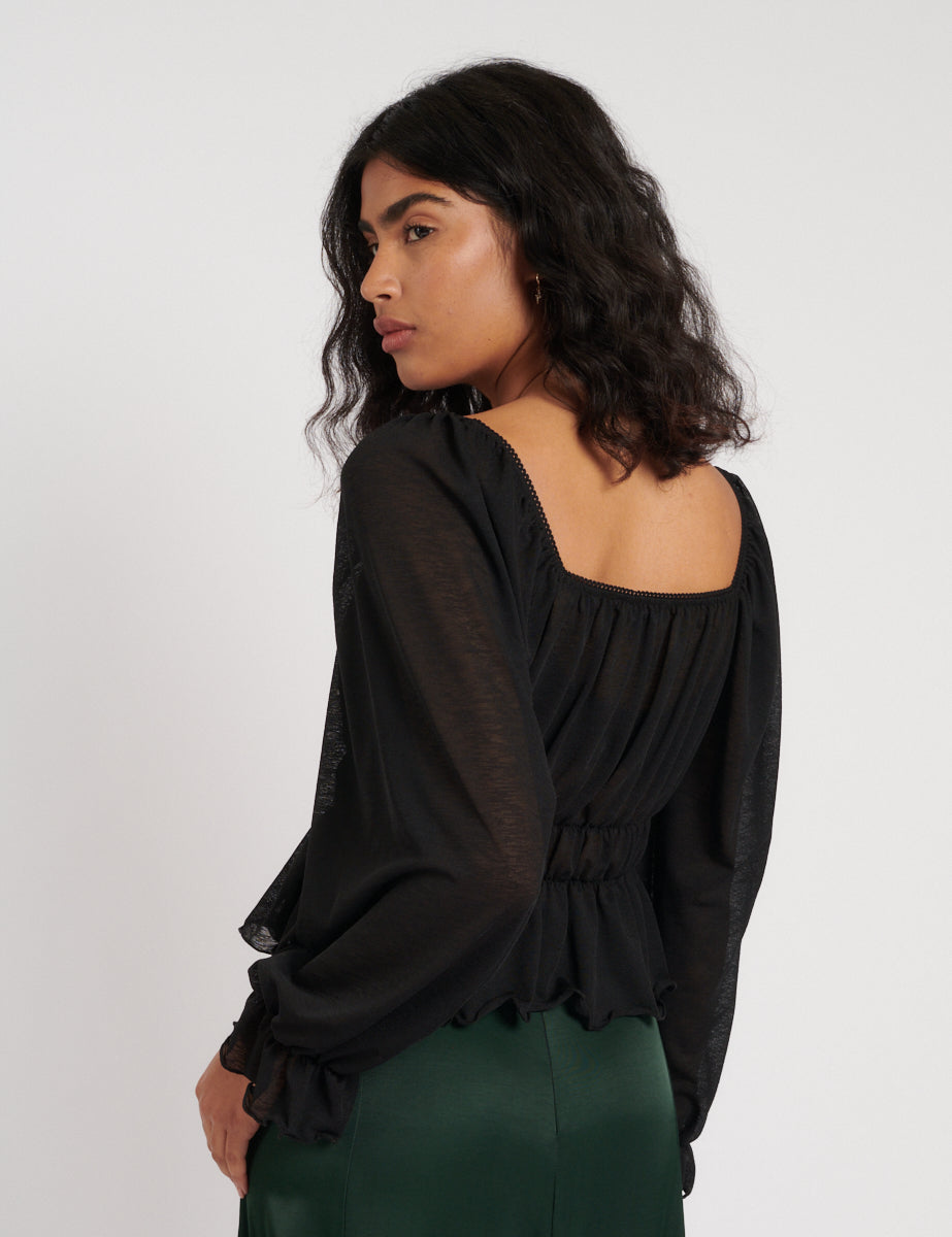 Black Square Neck Top