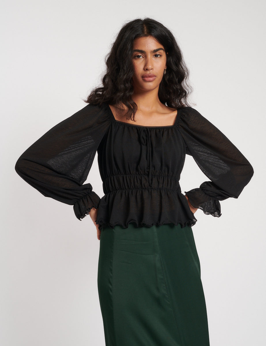 Black Square Neck Top