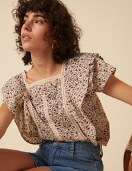Cream Ditsy Floral Blouse
