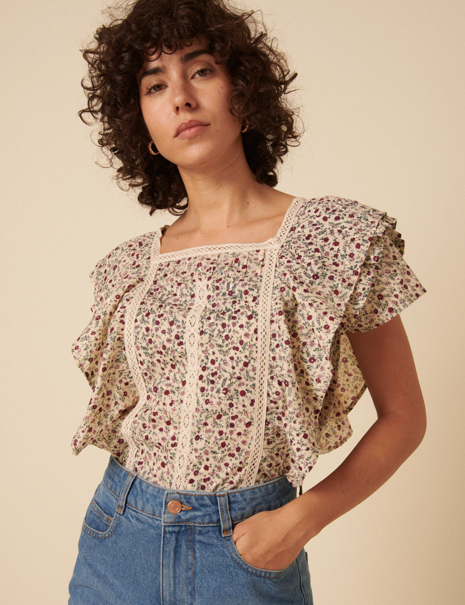 Cream Ditsy Floral Blouse