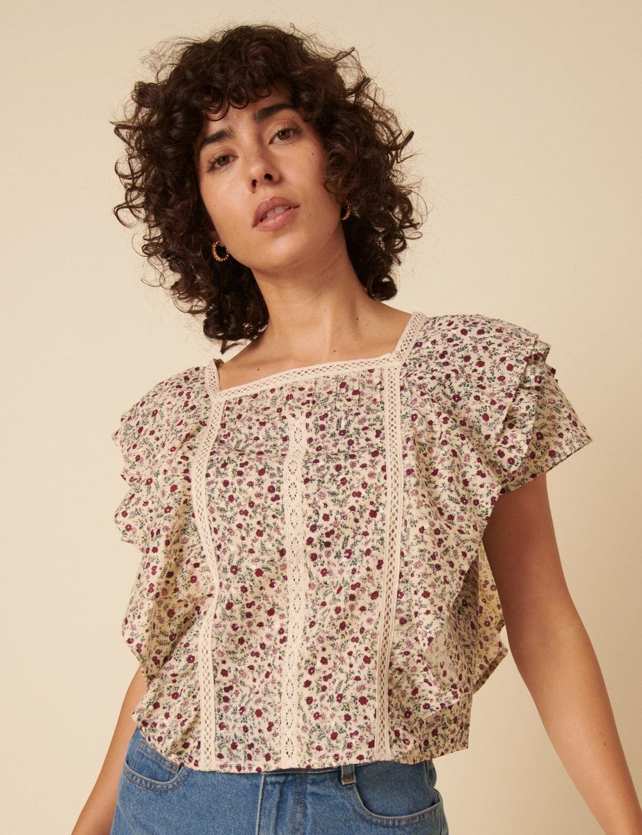 Cream Ditsy Floral Blouse