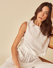 White Linen-blend Swing Top