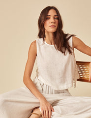 White Linen-blend Swing Top